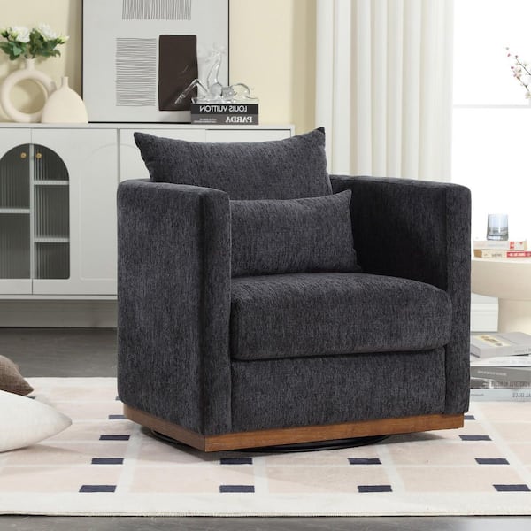 32 in. Chenille 1-Seater 360° Swivel Barrel Chair Leisure Arm Chair in Dark Gray