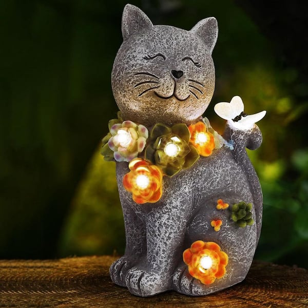 Solar Cat Garden Statues L0D3YFDSF4 - The Home Depot