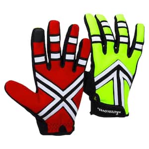 Large Red Reflective Microfiber Industrial Safety Daytime Gloves