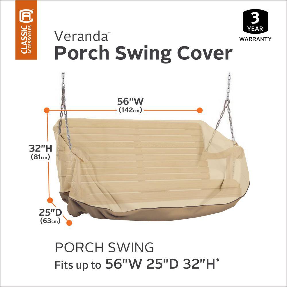 Tan and Brown Water-Resistant Porch Swing Cover with UV Protection