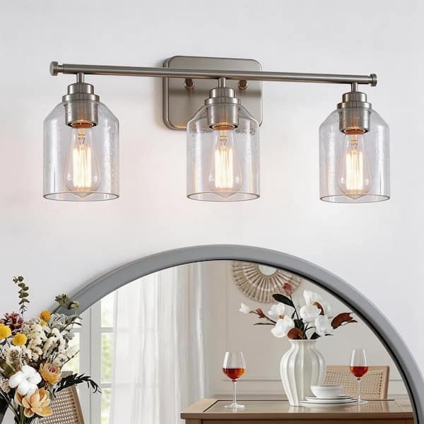 Flint Garden 22 in. 3-Light Brushed Nickel Bathroom Vanity Light