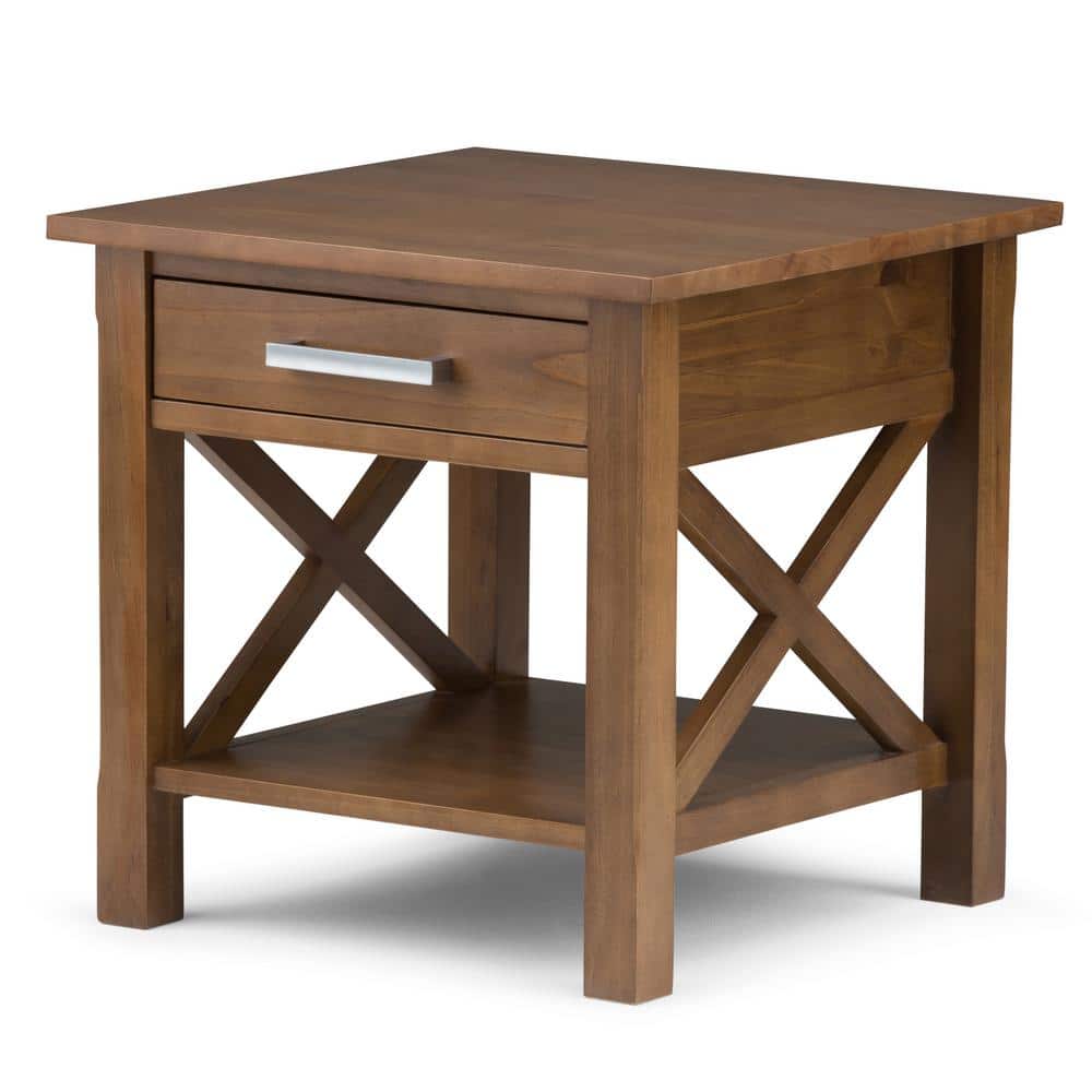Medium Saddle Brown Wood and Metal Rectangular Side Table with Storage