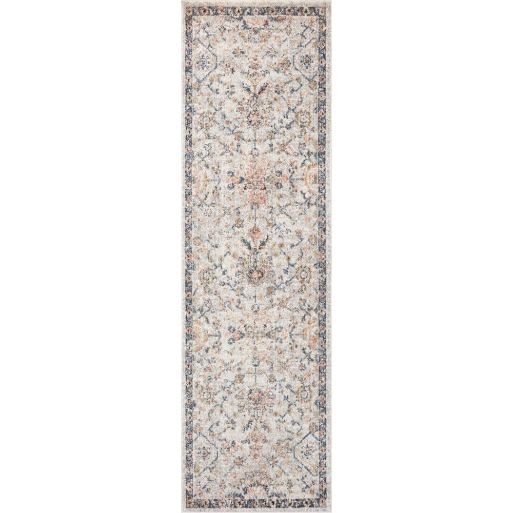 Cassandra Dove and Navy Stain-Resistant Runner Rug 2'-6" x 7'-9"