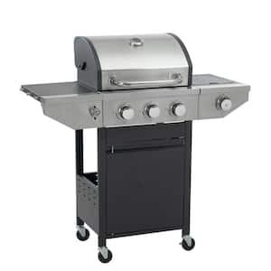 3-Burner Stainless Steel Barbecue Grill Propane Grill in Silver with Side Burner and Thermometer