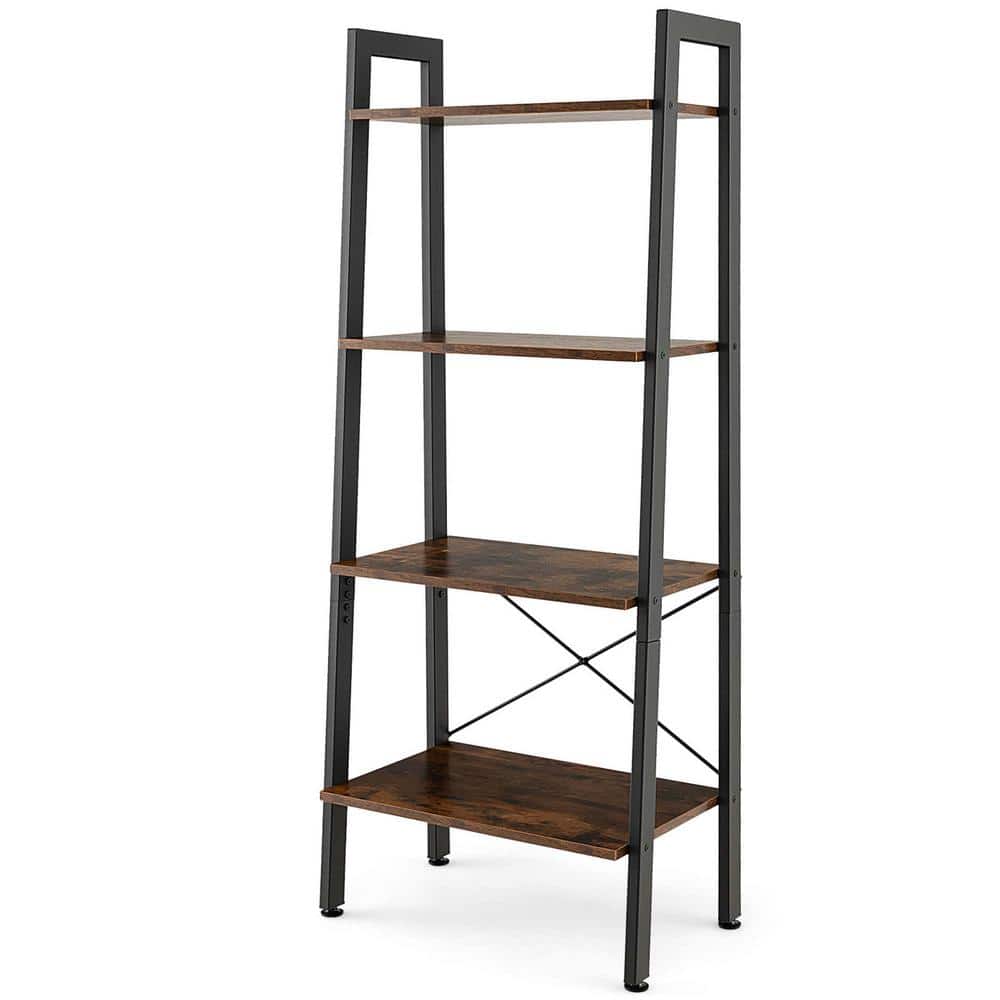Costway 54.5 in. Tall Brown Metal 4-Shelf Bookcase