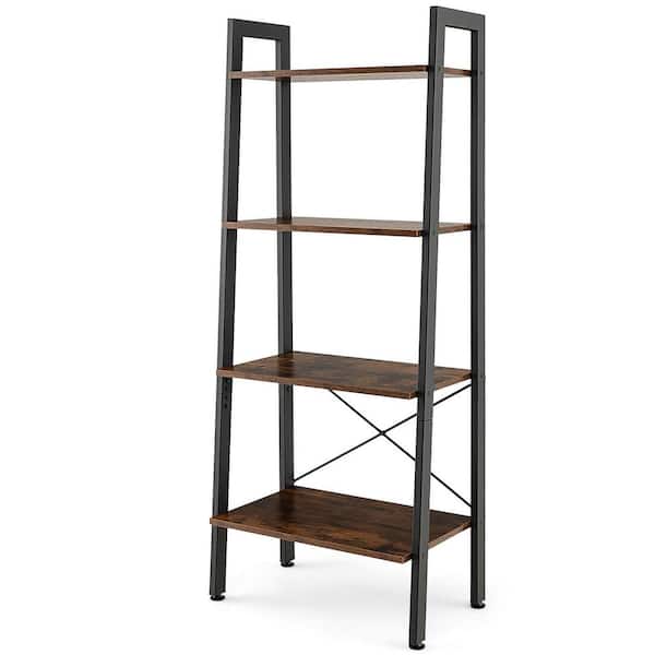 Costway 54.5 in. Tall Brown Metal 4-Shelf Bookcase Industrial Display Storage Shelf Plant Flower Stand