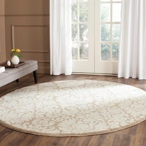Amherst Wheat/Beige 5 ft. x 5 ft. Round Floral Geometric Border Area Rug