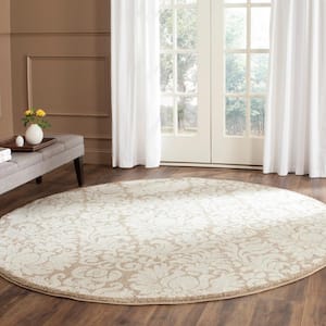 Amherst Wheat/Beige 7 ft. x 7 ft. Round Floral Geometric Border Area Rug