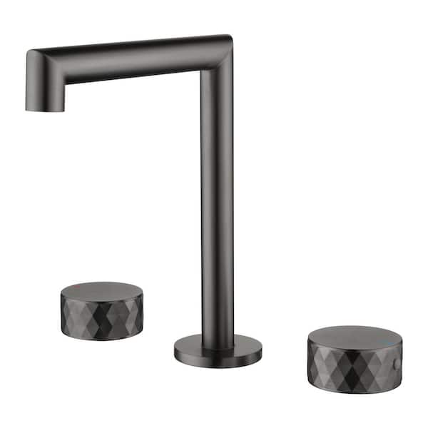 Tahanbath 2 Handles 8 in. Widespread High Arc Bathroom Faucet with Hot/Cold Indicators in Gunmetal Gray