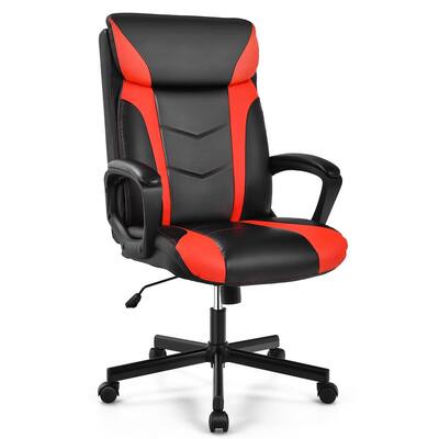 Red PU Leather Office Chair Computer Desk Chair Swivel Gaming with Padded Armrest