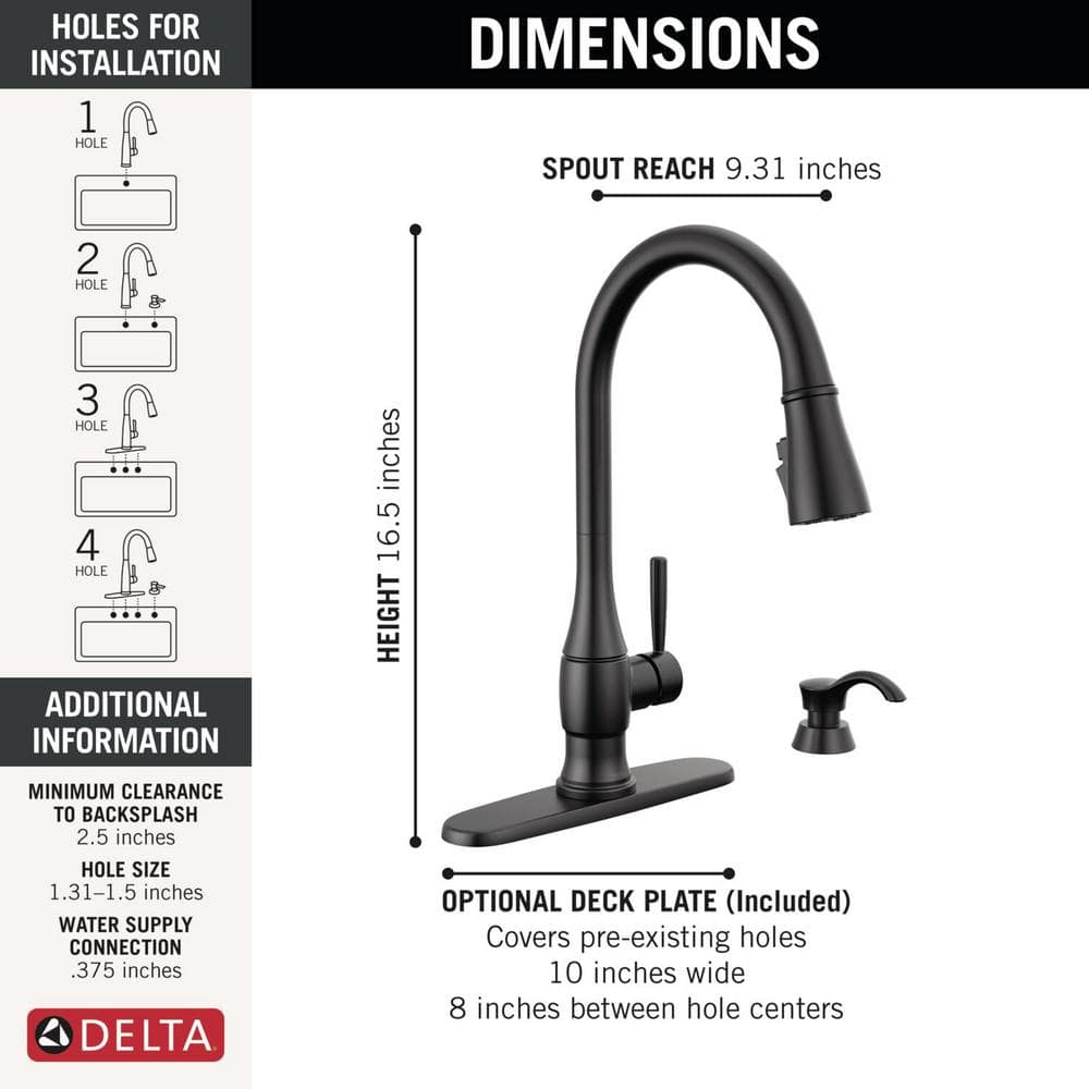 Matte Black Pull-Down Kitchen Faucet with Soap Dispenser