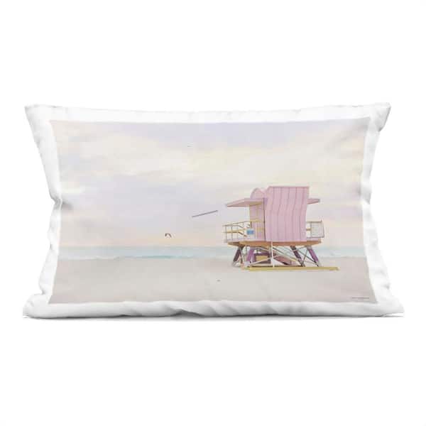 Pink Paradise Beach Off-White Print Zipper Polyester 14 in. x 20 in. Throw Pillow