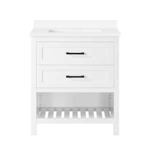 Autumn 30 in. W x 19 in. D x 34 in. H Single Sink Bath Vanity in White with White Engineered Stone Top