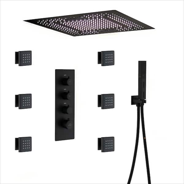 Dimakai 3 Spray LED Thermostatic 2.5 GPM Ceiling Mount Dual Fixed and Handheld Shower Head in Matte Black