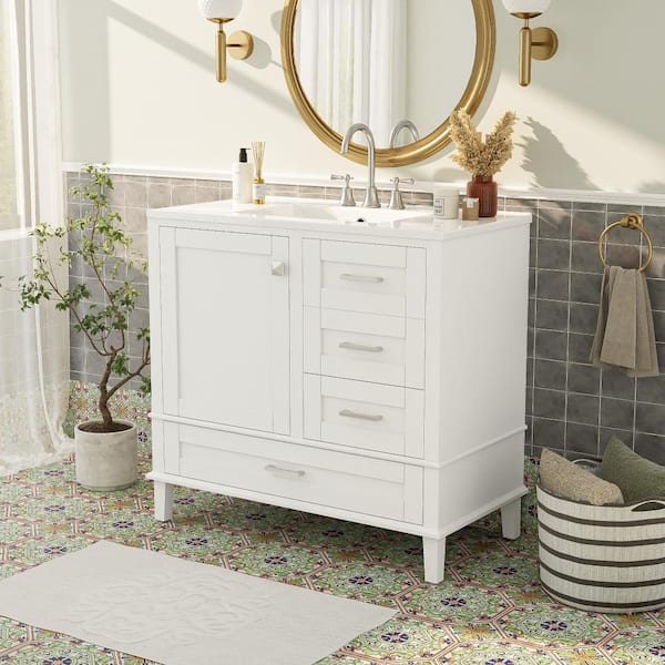 yummmy　36 ZXDDMS 36 in. Single Sink Freestanding White Bath Vanity with