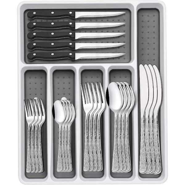 49-Piece Silver Stainless Steel Kitchen Tree Pattern Flatware Cutlery Set with Organizer (Service for 8)