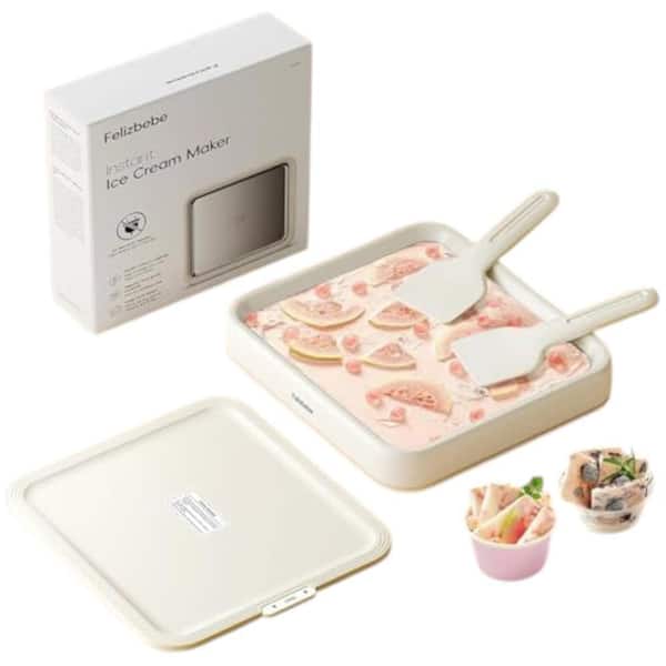 Stainless Steel Ice Cream Roller Maker Tray with Lid and Spatulas