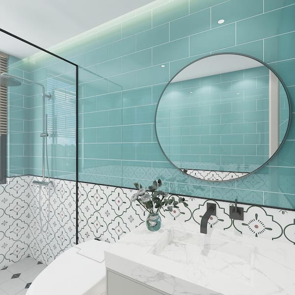 Teal 6 in. x 12 in. x 8mm Glass Subway Tile (5 sq. ft./Case)