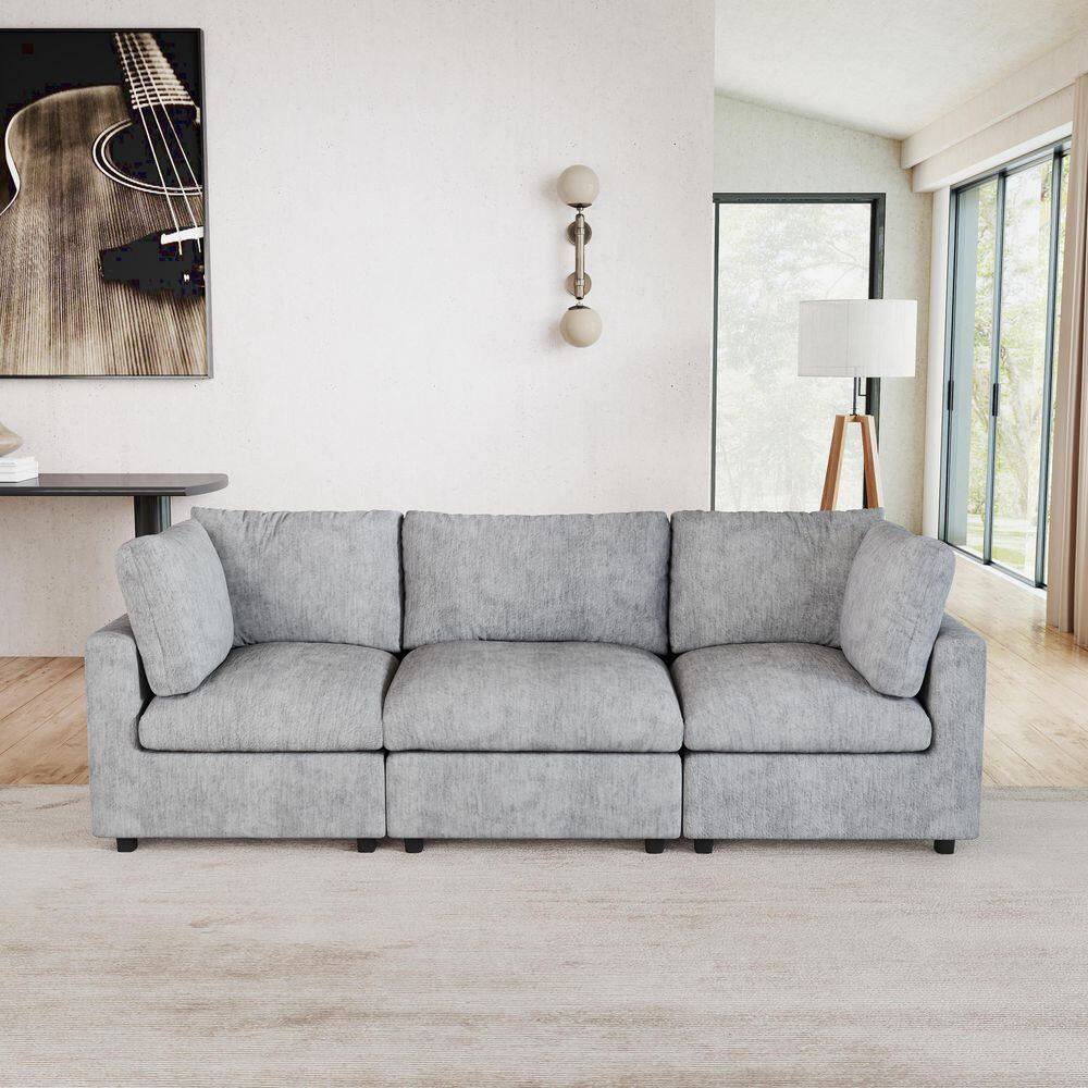 Modern Deep Seat 101 in. Square Arm Chenille Modular Sofa 3 Seater Cloud Couch with Detachable Covers for Office in Gray price history on PriceWatchPro
