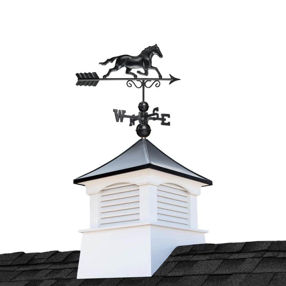 Good Directions Coventry 26 in. x 26 in. Square x 59 in. High Vinyl Cupola with Black Aluminum Roof and Black Aluminum Horse Weathervane