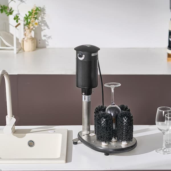 Electric Commercial Glass Washer, 5-Brush Bottle Brush, 1200-Cups/Hour Wine Glass Cleaning Machine, Glass Washer