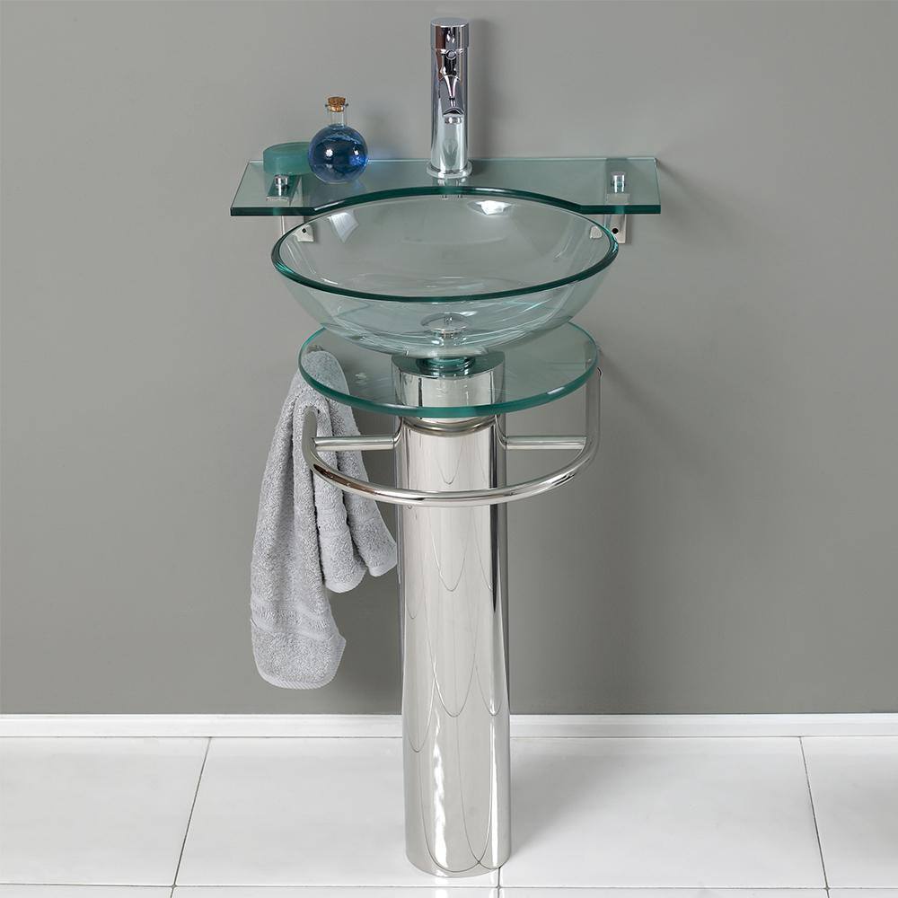 Ovale 24" Green Glass Pedestal Sink with Chrome Stand