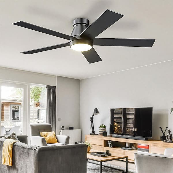 52 in. Dimmable LED Indoor/Outdoor Black Ceiling Fan with Light and Remote, 5 Blades, 6 Speeds DC Reversible, Noiseless