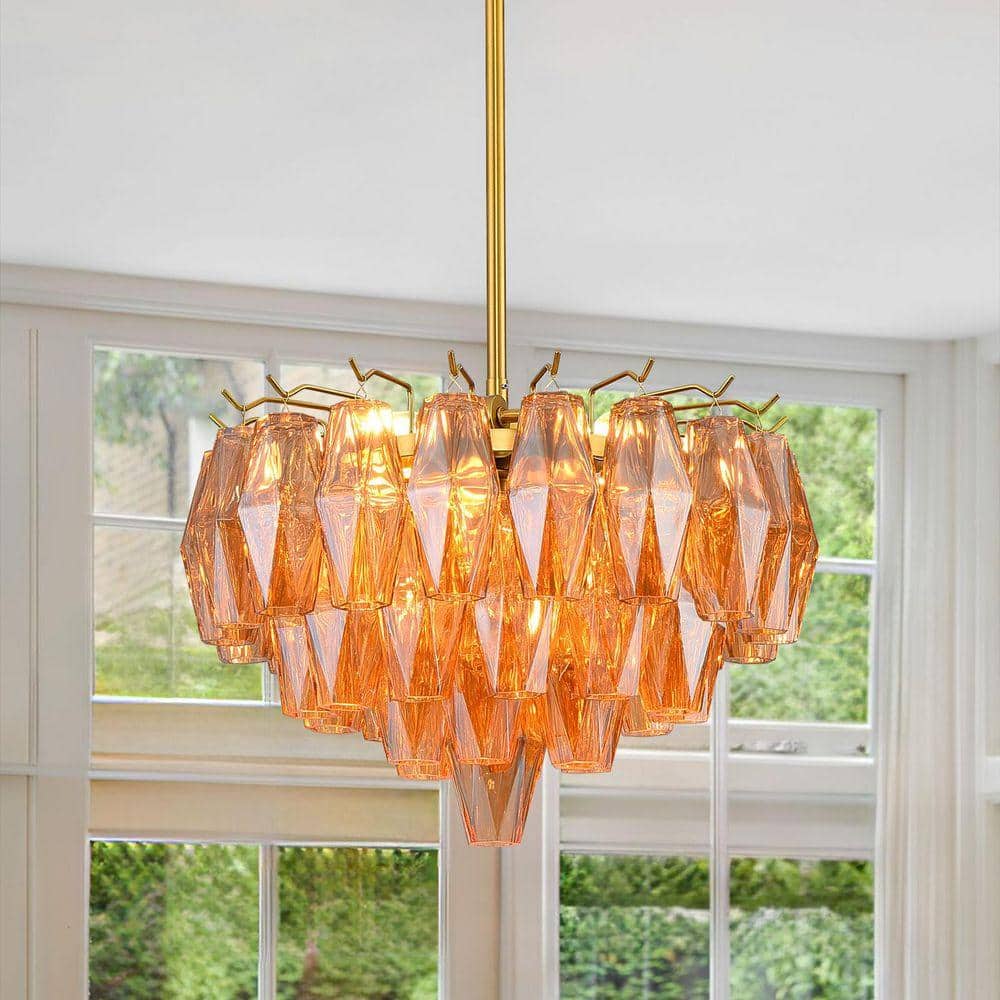 chandelier シェルフ PUYRNF 17 in. 3-Light Brass Amber Glass Chandelier, Luxury Kitchen