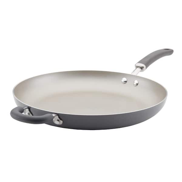 Rachael Ray 14.5 in. Aluminum Nonstick Create Delicious Frying Pan with Helper Handle in Gray Shimmer