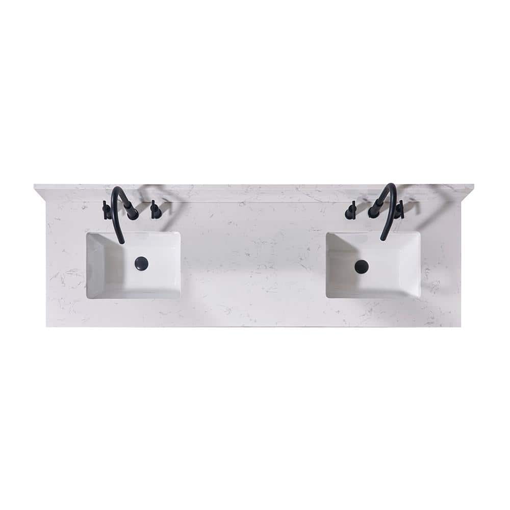 Trento 73" White Composite Stone Double Vanity Top with Sink