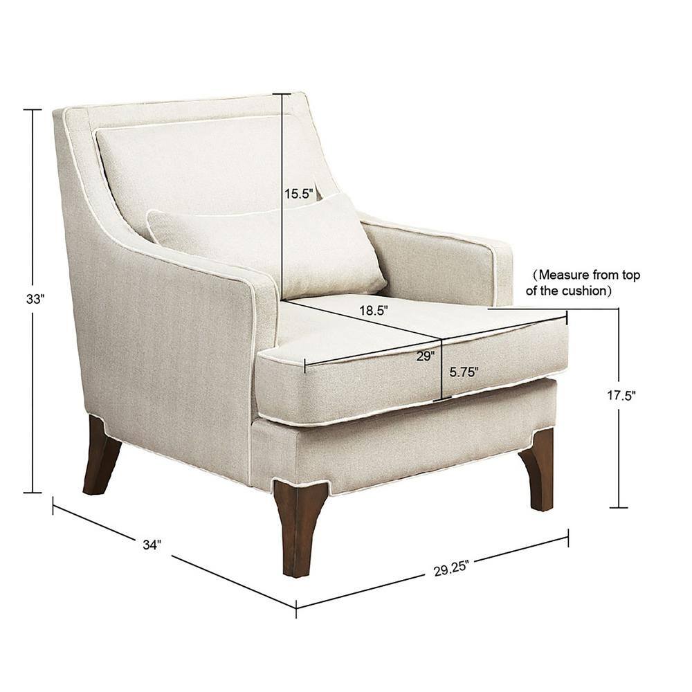 Cream and Dark Brown Wide Accent Chair with Pillow