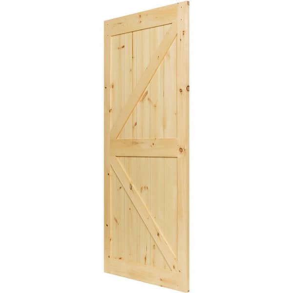 36 in. x 84 in. K-Bar Solid Core Pine Wood Unfinished Interior Barn Door Assembled Slab