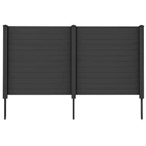 Outdoor PVC Privacy Panels 2-Pack Picket Fence w/ 3 Cuspidal Foot Stakes Black Plastic