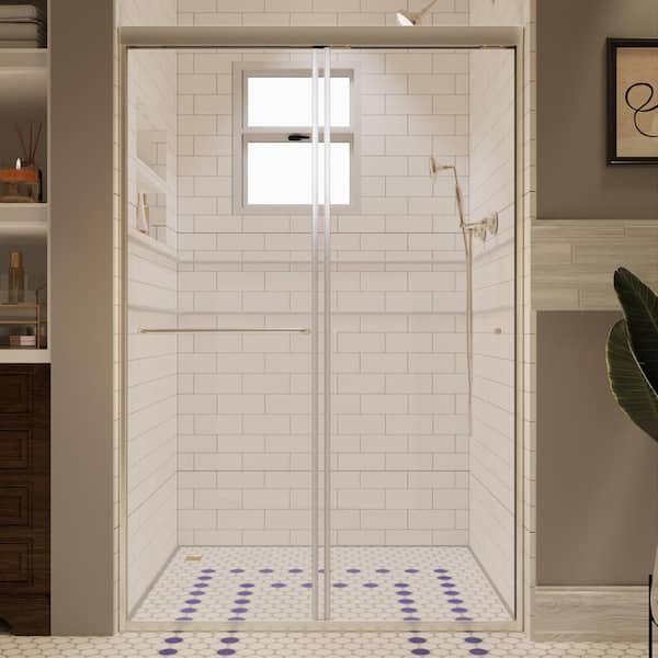 ES-DIY 44-48 in. W x 72 in. H Sliding Framed Shower Door in Brushed Nickel with 1/4 in. (6 mm) Tempered Clear Glass