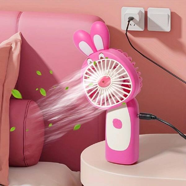 Adrinfly - Cartoon Rabbit Battery Operated 3 in. 1 fan speeds Desk Fan in Pink, USB Rechargeable, Cool Wind And Low Noise
