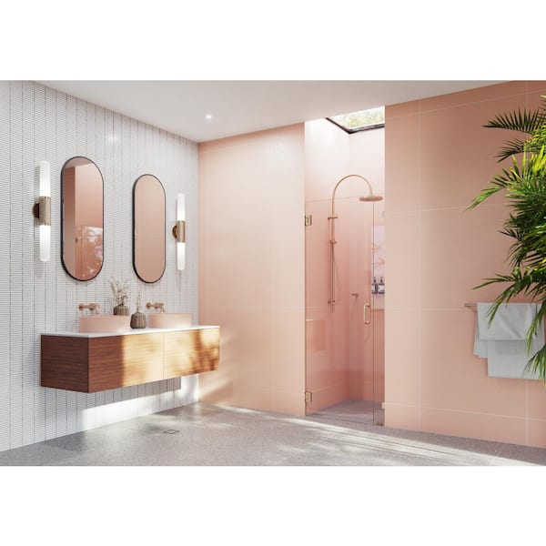Glass Warehouse Illume 31.5 in. W x 78 in. H Wall Hinged Frameless Shower Door in Brushed Bronze with Clear Glass
