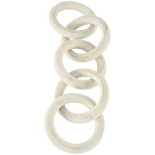 Litton Lane 7 in. x 3 in. White Wood 5 Link Chain Sculpture with Natural Wood Grain