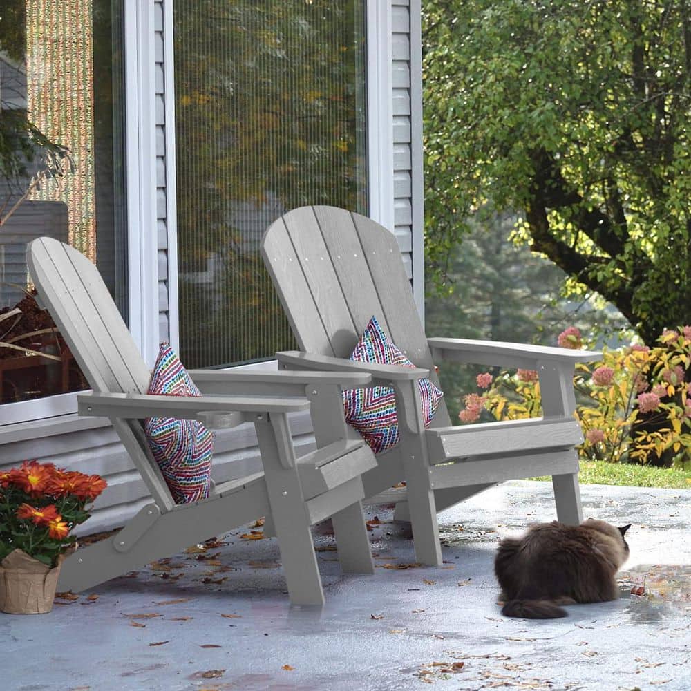 Grey Plastic Outdoor Folding Adirondack Chair with Cup Holder (4-Pack) price history on PriceWatchPro