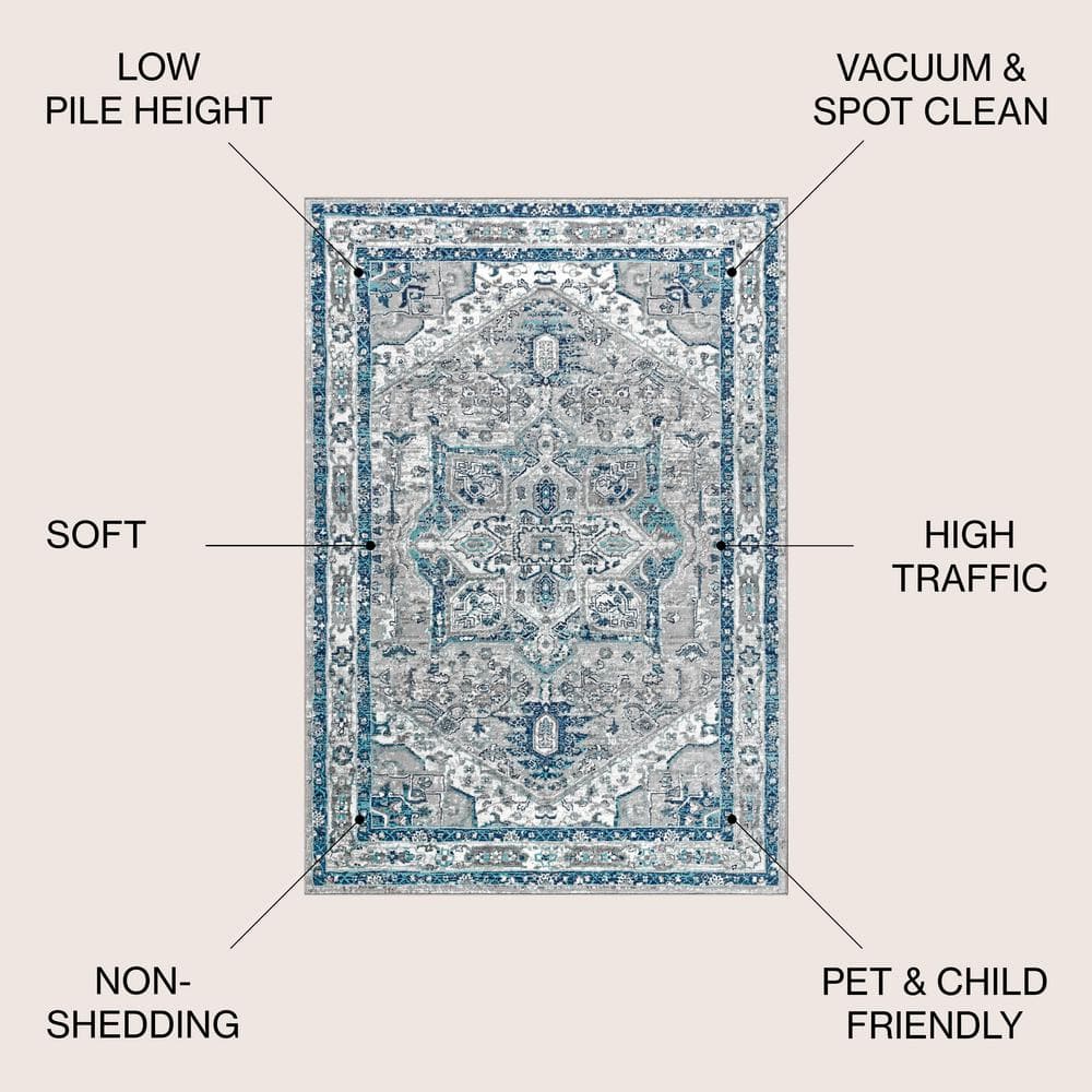 Gray Synthetic Reversible 8' x 10' Stain-Resistant Area Rug