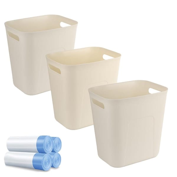 3.5 Gallons Small Bathroom Trash Can with Trash Bag 3 Packs, Beige