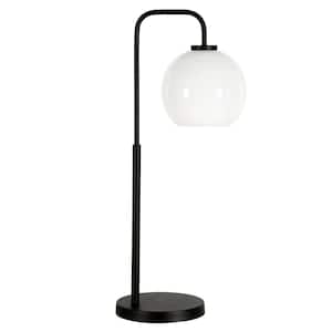 Harrison 27 in. Blackened Bronze Arc Table Lamp with White Milk Glass Shade