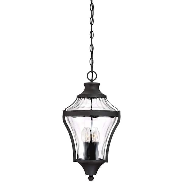 Minka Lavery Libre Collection Black Outdoor 4-Light Hanging Lantern with Clear Water Glass