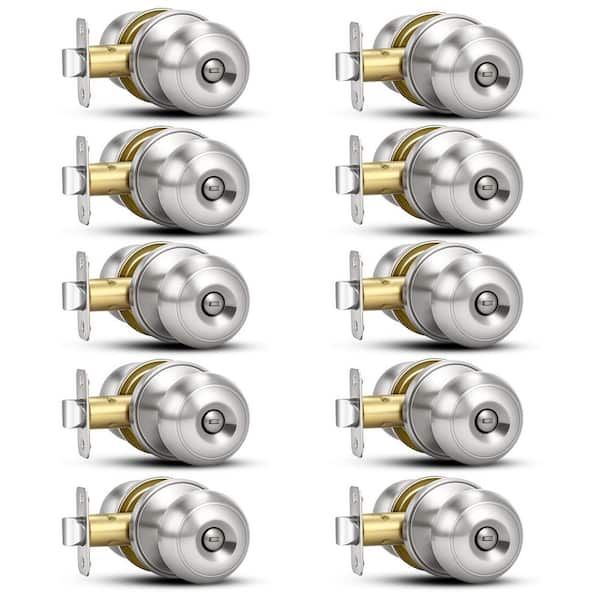10-Piece Privacy Door Knob Set with Lock in Brushed Nickel Finish for Bedrooms Bathrooms Interior Keyless Doors