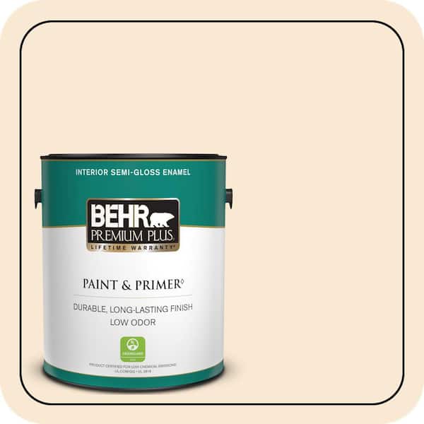 BEHR PREMIUM PLUS 1 gal. #OR-W05 Almond Milk Semi-Gloss Enamel Low Odor Interior Paint & Primer