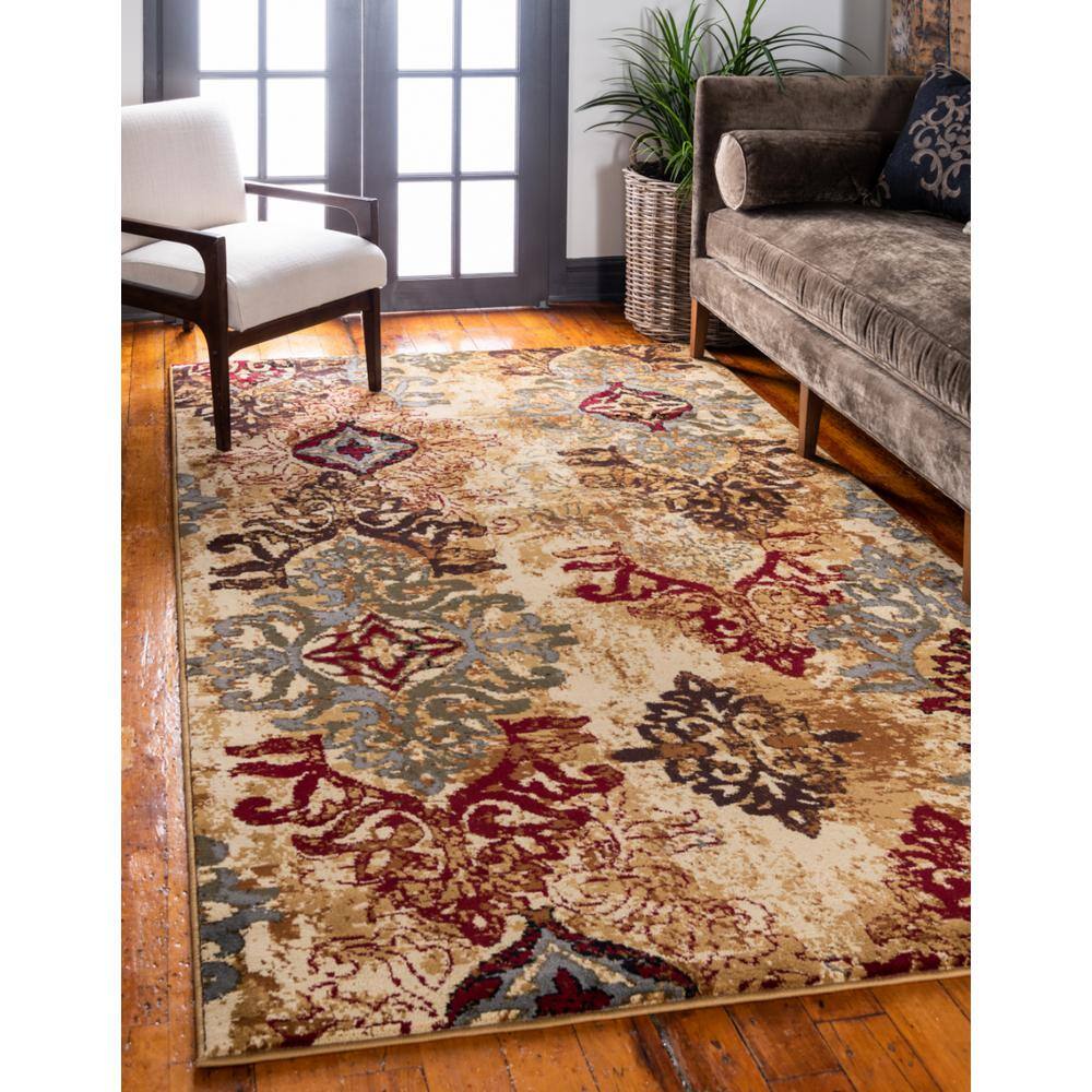 Braided Geometric Blue and Beige 5' x 8' Synthetic Indoor Rug