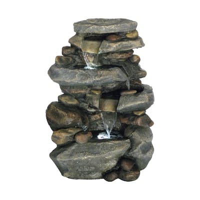 Pure Garden Outdoor Water Fountain with LED Lights and Cascading Bowls ...