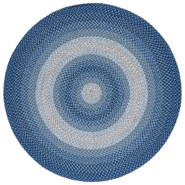 Braided Navy/Gray 5 ft. x 5 ft. Machine Washable Border Solid Color Interlace Round Area Rug