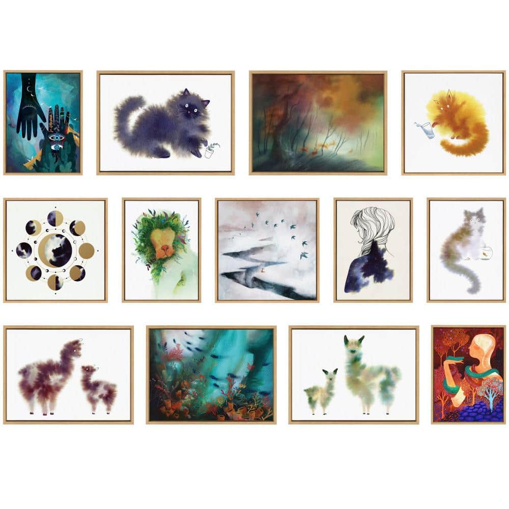 Enlighten Abstract Blue and Black Canvas Print with Gold Frame