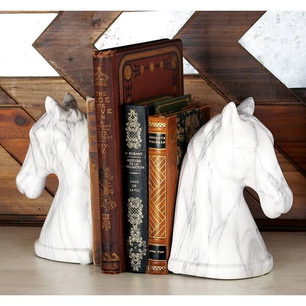 Litton Lane White Horse Head Bookends (Set of 2)