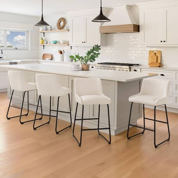 Molio 36 in. Thick Seat Cushion Metal Frame Ivory Faux Leather Counter Height Bar Stool Set of 4